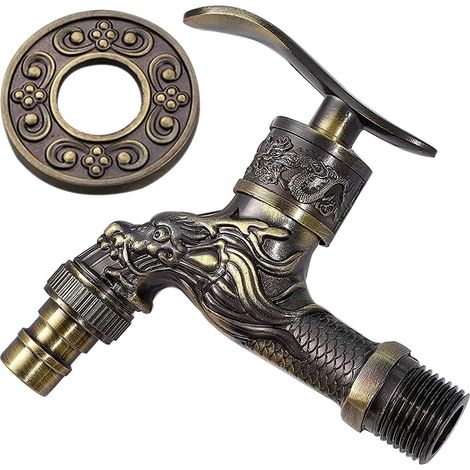 Robinet Vintage en Alliage de Zinc,Antique Robinet en Laiton Poignée Lessive Salle de Bains Montage Mural Lave-Linge Robinet Extérieur Jardin Tuyau Simple Robinet Froid
