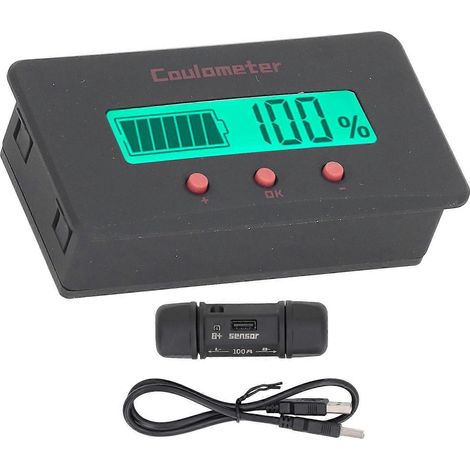 Coulombmeter, Batteriemonitor, Tankanzeige, Voltmeter, Amperemeter-Tester für 8-120-V-Batterien