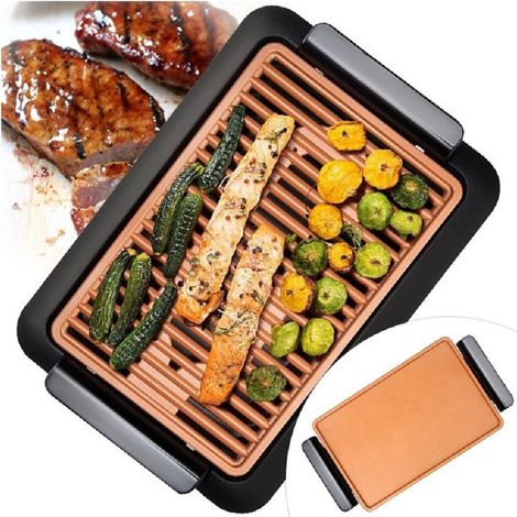 TrAdE Shop Traesio - Griglia Elettrica Senza Fumo Grill Smokeless Rivestimento Ceramica Antiaderente -