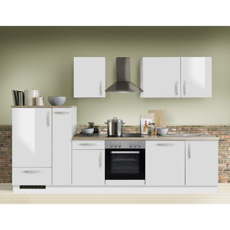 Küchenzeile Premium weiss Hochglanz 310cm MANCHESTER-87 inklusive E-Geräte & Geschirrspüler und Apothekerschrank (1/5)