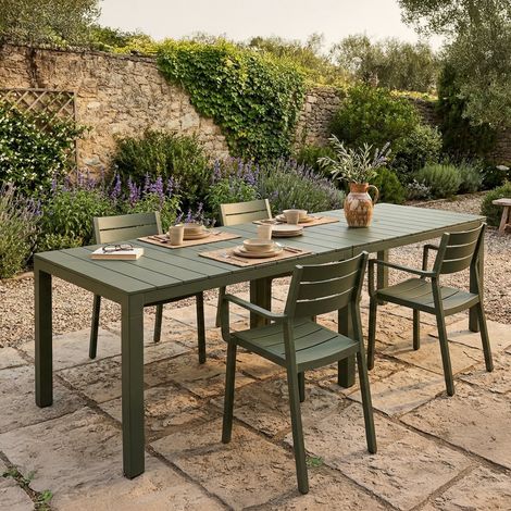 Dmora - Mesa de jardín Campana, Base de picnic, Mesa de comedor de jardín multiposición, Banco multiusos para exterior, Made in Italy, 292x86 h74 cm, Verde (1/5)