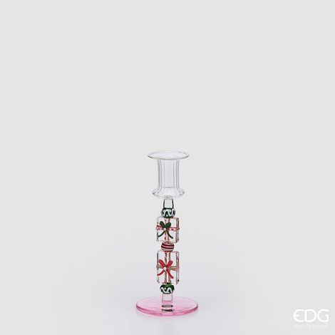 EDG Enzo De Gasperi Portacandela Pacchi Green Pink H18,5 Ø7,5 cm – Decorazione di Natale (1/4)