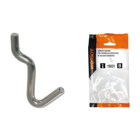 GANCIO UNCINO ACCIAIO SELF WORKIT - X PANNELLO ESPOSITIVO CROM N° 1 MM 15X31 CF=PZ 10- 5 confezioni