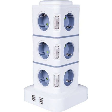 Tour Multiprise,12 Prises Multiprise Electrique-2500W / 10A-avec 4 Ports USB,Multi Prises électriques Parafoudre -Rallonge 3M (1/5)