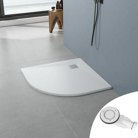 AQUABATOS SMC Duschwannen für badezimmer antirutsch, schieferoptik duschtasse fächerförmig, modern-design brausewanne weiße extra-flach 90cm mit Abdeckung Siphon/Ablaufgarnitur (1/5)