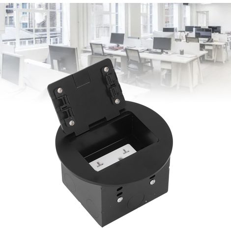 Prise de sol ronde à trois trous, double, norme américaine 20 A, en acier inoxydable, style marbre noir, boîtier encastré universel, 125 V (1/5)