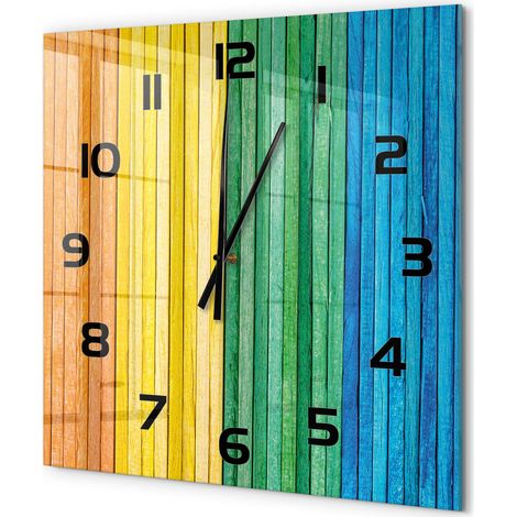 Grande Horloge Murale Carrée Originale en Verre Silencieuse Design Moderne Salon Rayures colorées 60x60 cm (1/5)