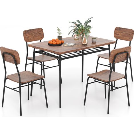COSTWAY 5Pcs Wood Square Kitchen Table & Chair Set Dining Table Set for 4-Brown (1/5)