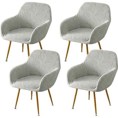 Housse de Chaise élastiques, Housse de Fauteuil Relax Extensible, Couverture de Chaise, Housse de Salle à Manger Amovible Lavables, Housse de Protection pour Fauteuil (Gris Clair, 4 Pièces) (1/3)