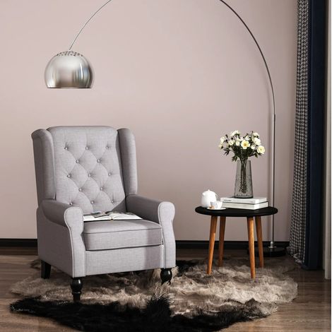Ohrensessel Polyester Grau 74x86x102 cm mit Knopfheftung und Holzbeinen (1/5)