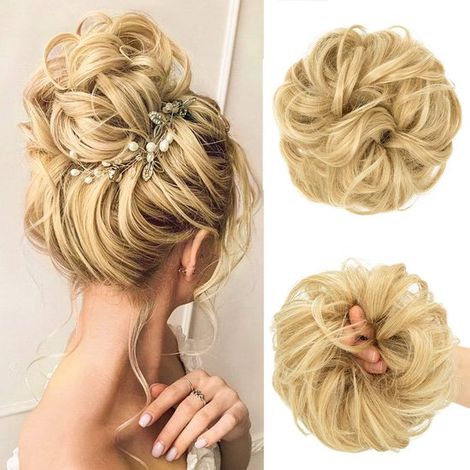 Extension de cheveux bouclés – Blond – Chignon volumineux – Femmes et filles – Fêtes, mariages, yoga (1/5)