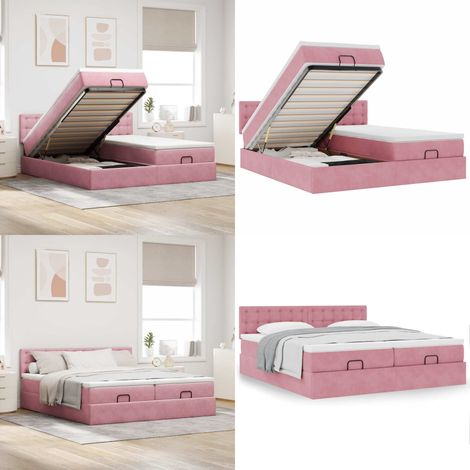vidaXL Cadre de lit ottoman avec matelas rose 180x200 cm velours (1/5)