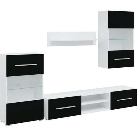 Maison Exclusive - Unità TV 5 pz con Illuminazione a LED Nero Opaco Truciolato
