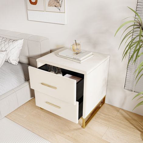 Tables de chevet lot de 2 – Bedside table Dimensions 40x40x50 cm - Buffet de rangement - Commode à 2 tiroir – Panneau d’aggloméré beige - MDF- Velours – Multifonctionnelles pour rangement