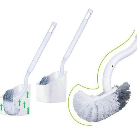 2Pack Brosse Toilette et Support, Brosse WC Salle de Bain et WC à Manche Long Plastique, Balayette WC avec des Poils Solides pour Le Ménage des Toilettes, Nettoyage en Profondeur (1/5)