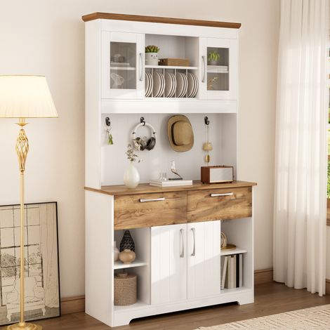 Besoin de rangement Armoire buffet avec portes vitrées, 2 tiroirs et étagères, pour cuisine, salle à manger ou entrée (1/5)