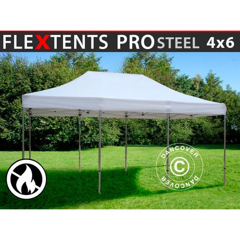 Pop up gazebo FleXtents PRO Steel 4x6 m White, Flame retardant