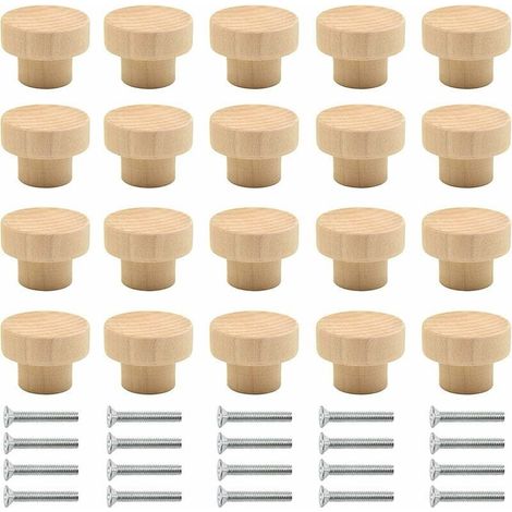Tiradores de madera AIPERQ para muebles, 20 pomos redondos de madera natural, para armarios, puertas y cajones. Ideales para armarios, cajones, armarios de cocina, etc. (color madera). (1/5)