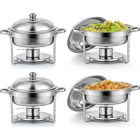 Buffets Chauffants Ronds 4PCS Chafing Dish 5L en Acier Inoxydable avec Couvercles Plats Bains Maries Supports de Combustible pour Restaurants Traiteurs Fêtes Mariages Pique-niques (1/5)