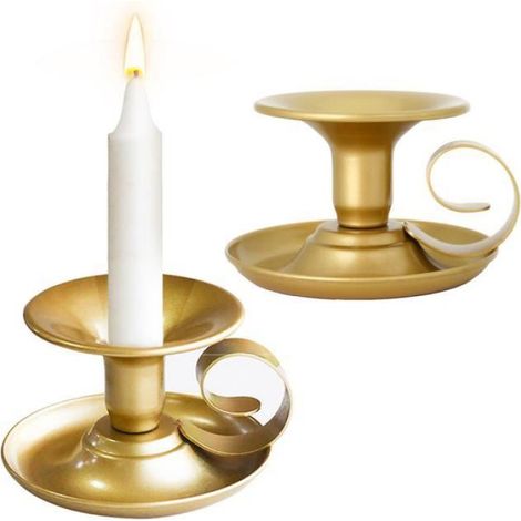 Lot de 2 bougeoirs avec poignée, chandelier vintage, cadeau pour décoration de table, mariage, salle de bain, doré (1/4)