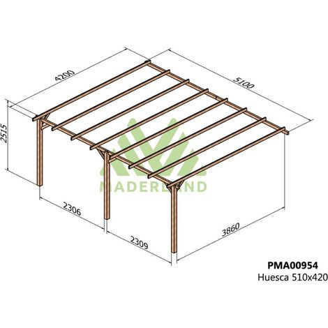 Pérgola de Madera Maciza Adosada Huesca (Maderland) - 510 x 420 cm