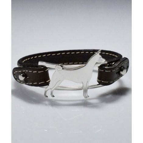 Basenji-Armband aus echtem Leder in Sterling Silber