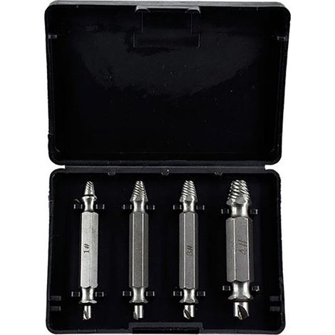 Extracteur de vis en acier rapide, jeu de 4 pièces à double tête pour extraction de vis cassées et réparation de filets endommagés, finition argentée.