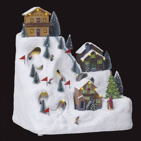 Pista da sci e chalet illuminati 24 LED H.34,5cm musicale  - Feeric lights & christmas