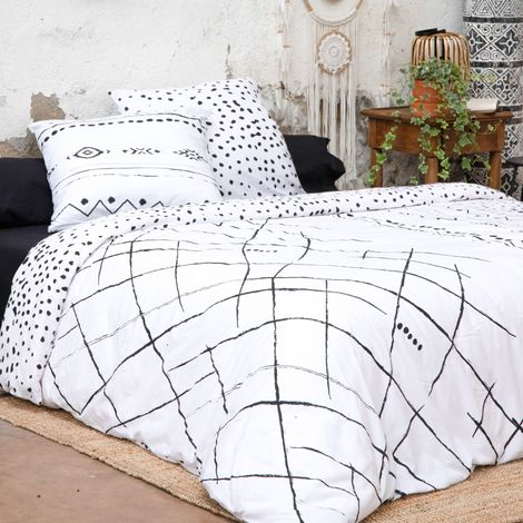 Parure de lit (housse de couette + 2 taies d'oreiller) 240x220 ikat Blanc (1/2)