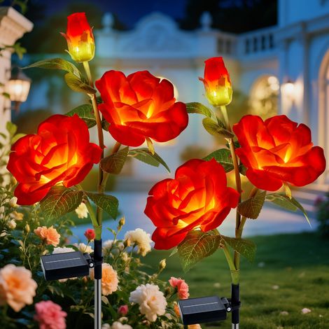 Lampe Solaire Fleurs Exterieure Jardin, 2 Pièces Lumière Solaire Fleur Extérieure, LED Lumiere Solaire Étanche IP65, Décoration pour Cour Chemins Pelouse Terrasse Clôture Fête Mariage Noël (1/5)