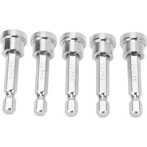 Set di 5 punte magnetiche per cacciavite – testa Phillips 50 mm – cromo vanadio – gambo esagonale – posizionamento – utensile elettrico