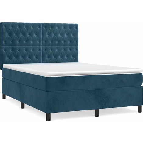 Maison Exclusive - Giroletto a Molle con Materasso Blu Scuro 140x200 cm in Velluto (1/5)