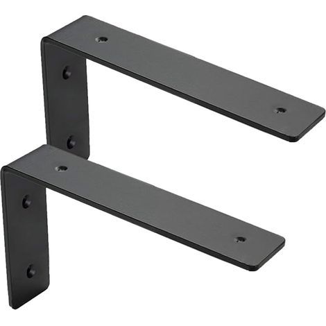 Lot de 2 équerres de fixation murale – Supports en L pour étagères lourdes – Acier massif 5 mm – Finition noire anti-rouille (1/4)