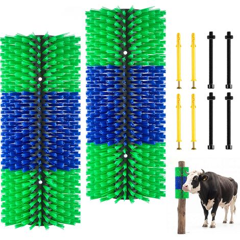 VEVOR Spazzola per Bestiame 2 Pezzi da Stalla, Rullo Gratta Animali con 8 Viti 430 x 190 mm, Verde e Blu, per Alleviamento Prurito Massaggio Toelettatura per Equini Bovini Capre Vitelli Ovini Maiali (1/5)