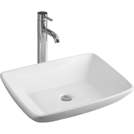 Lavabo cerámico sobre encimera, 59x44x12 cm, Blanco