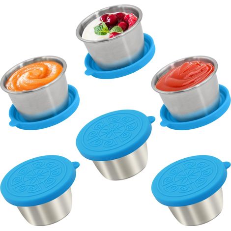 Juego de 6 recipientes pequeños para aderezo de ensalada de 80 ml (2,7 oz), prácticos y herméticos, fabricados en acero inoxidable, reutilizables, perfectos para la preparación de comidas, loncheras,