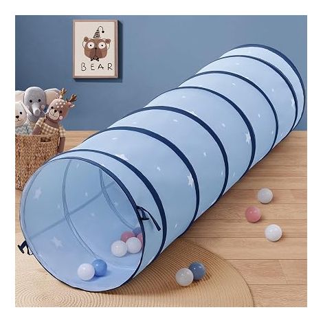 Tunnel de Jeu pour Enfants: Tente-Tunnel Pliable en Tissu pour Bébés Intérieur Extérieur 175 × 46 cm (Étoiles Bleues) (1/5)