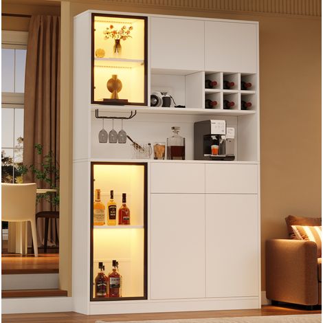 Hohe Vitrine 120x33x200 cm aus Spanplatte in Weiß mit LED und Stauraum – MEUBLIV (1/5)