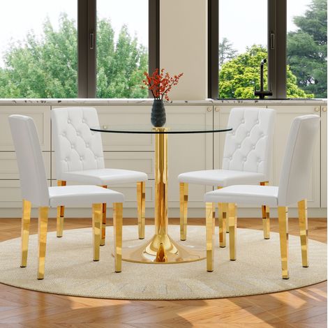 Conjunto mesa comedor redonda cristal 4 sillas OKMYHOME (1/5)