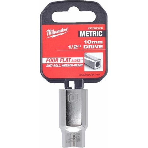 Llave de vaso Milwaukee short acabado cromo diseño four flat