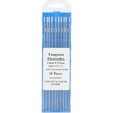Lot de 10 électrodes en zirconium-tungstène, buse de soudage blanche WZ8, adaptées au soudage TIG AC, dimensions 2,4 mm x 175 mm (1/5)