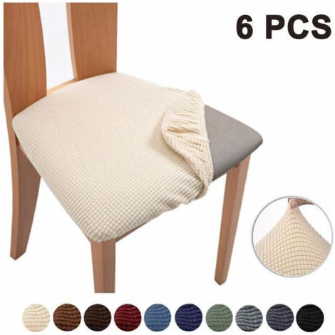 6-teiliges Set aus Stretch-Jacquard-Stuhlsitzbezügen, abnehmbare, waschbare und staubdichte Sitzkissenbezüge für Esszimmerstühle