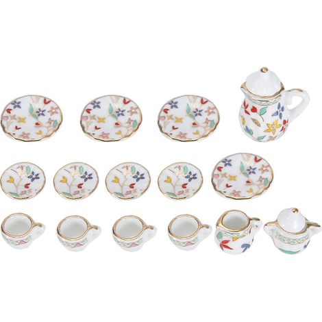 Miniatur-Teeservice, 15-teilig, für Puppenhäuser im Maßstab 1:12, dekoratives Porzellanblumen-Set (Nr. 3) (1/5)