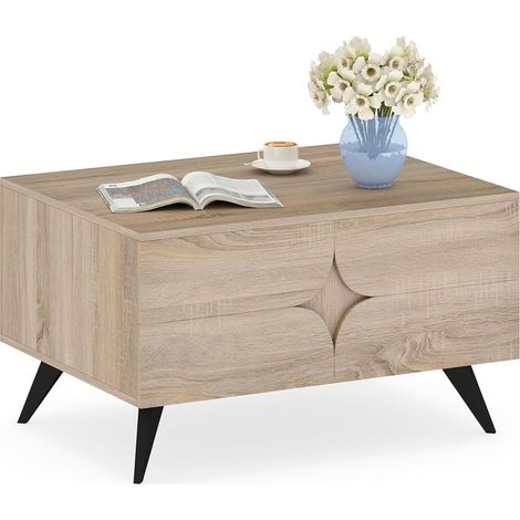 COSTWAY Tavolino da Salotto Moderno con Contenitore, Tavolino da Caffè con Scomparto Posteriore Aperto, 3 Ante e 4 Gambe Rialzate, Tavolo Centrale in Legno per Soggiorno, Studio e Ufficio (1/5)