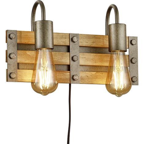 Applique Vintage Rustico Natural Wood Khan Nichel Antico L35 cm Trio Lighting (1/2)