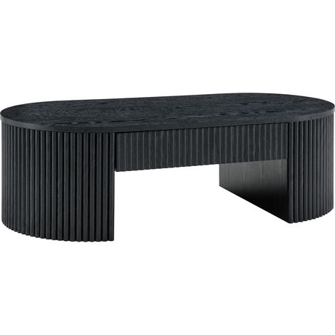 Mesa de centro ovalada negra con cajón y revestimiento acanalado MDF (1/5)
