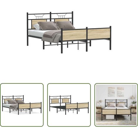 Sommier métal - Cadre de lit sans matelas chêne sonoma 140x200 cm (1/5)