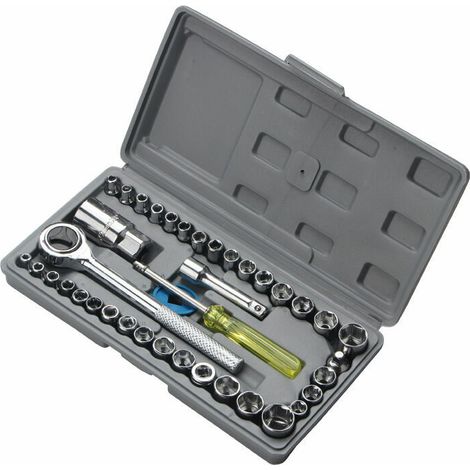 Set di chiavi a bussola da 1/4 e 3/8, con cricchetto a sgancio rapido, inserti per cacciavite, prolunga, 40 pezzi
