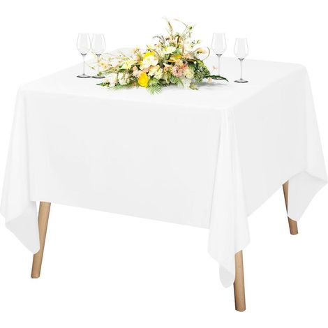 Weiße Tischdecke 132x132 cm, quadratisch, Polyester, waschbar, für Party & Hochzeit
