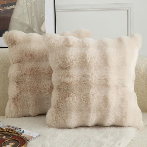 Lot de 2 Housses de coussin,Laine épaisse,Fourrure veloutée,Motif vague bulle,Canapé lit salon,40x40 cm,Beige
